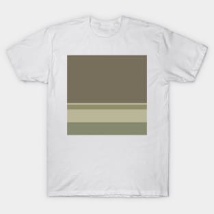 A striking variation of Quincy, Pastel Brown, Camouflage Green, Sage and Artichoke stripes. T-Shirt